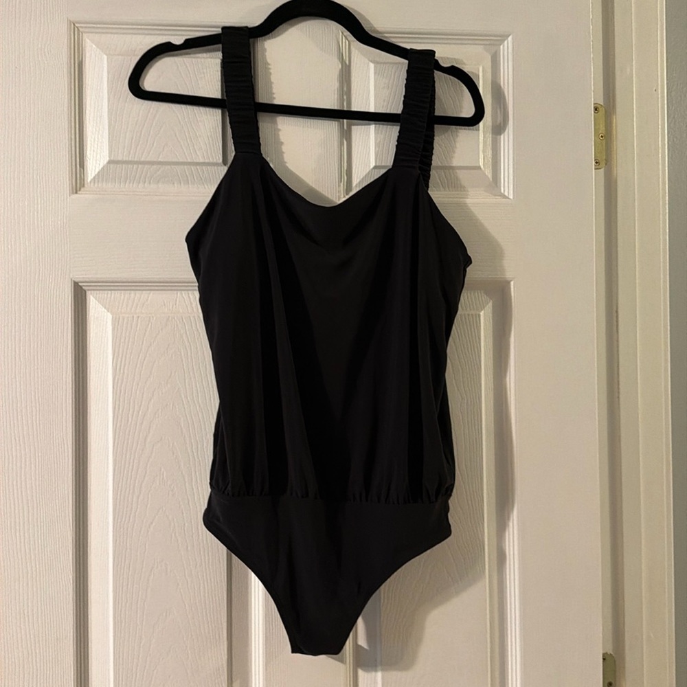 Black, soft, small express bodysuit with built-in bra